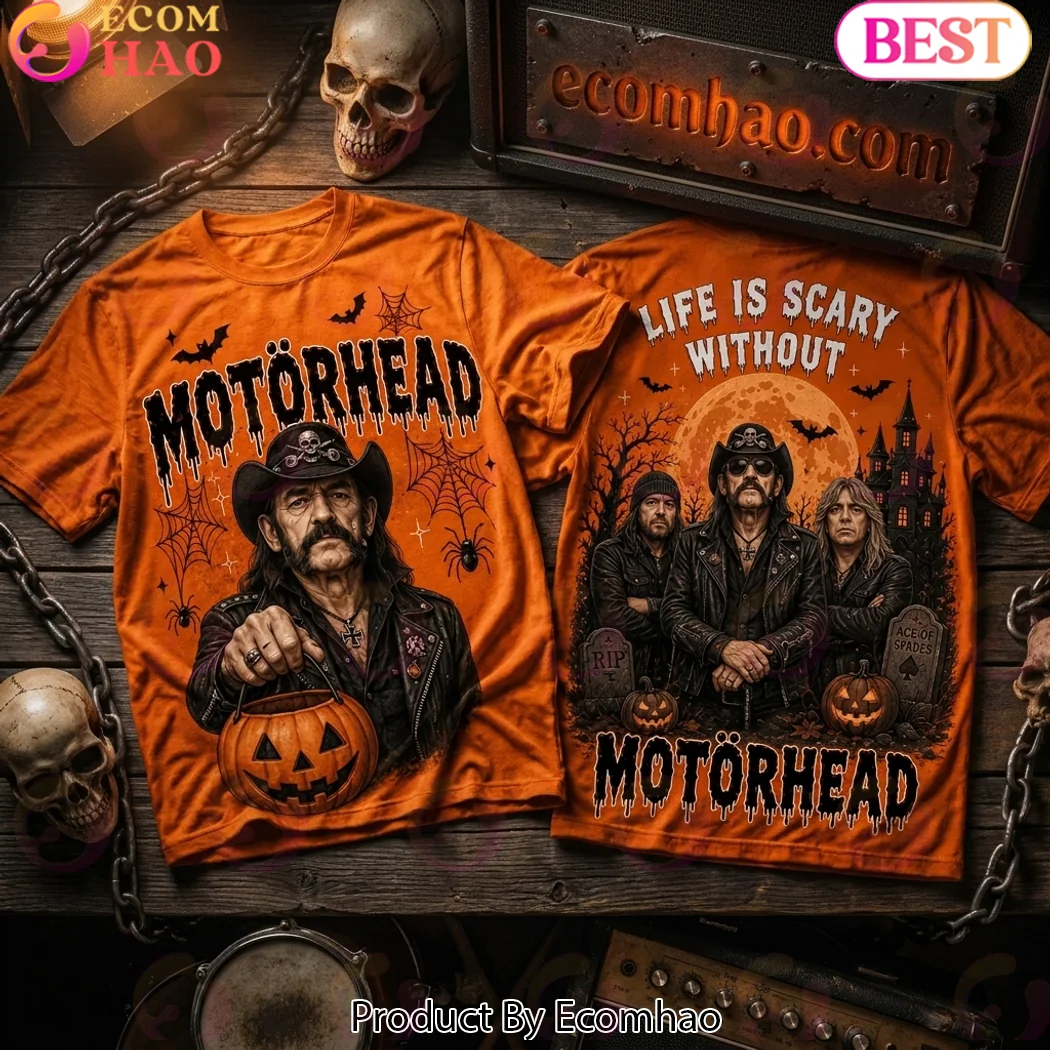 Life Is Scary Without Motorhead Halloween Spooky Rock Band Orange Graphic T-Shirt Life Is Scary Without Motorhead Halloween Spooky Rock Band Orange Graphic T-Shirt