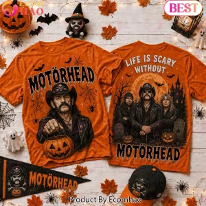 Life Is Scary Without Motorhead Halloween Spooky Rock Band Orange Graphic T-Shirt