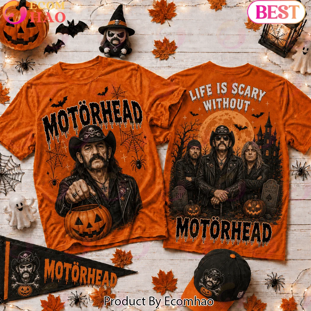 Life Is Scary Without Motorhead Halloween Spooky Rock Band Orange Graphic T-Shirt Life Is Scary Without Motorhead Halloween Spooky Rock Band Orange Graphic T-Shirt