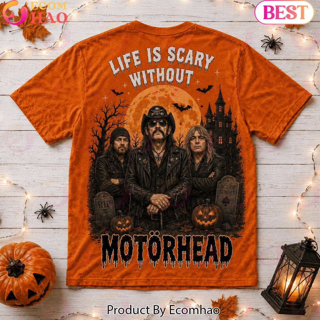 Life Is Scary Without Motorhead Halloween Spooky Rock Band Orange Graphic T-Shirt Life Is Scary Without Motorhead Halloween Spooky Rock Band Orange Graphic T-Shirt
