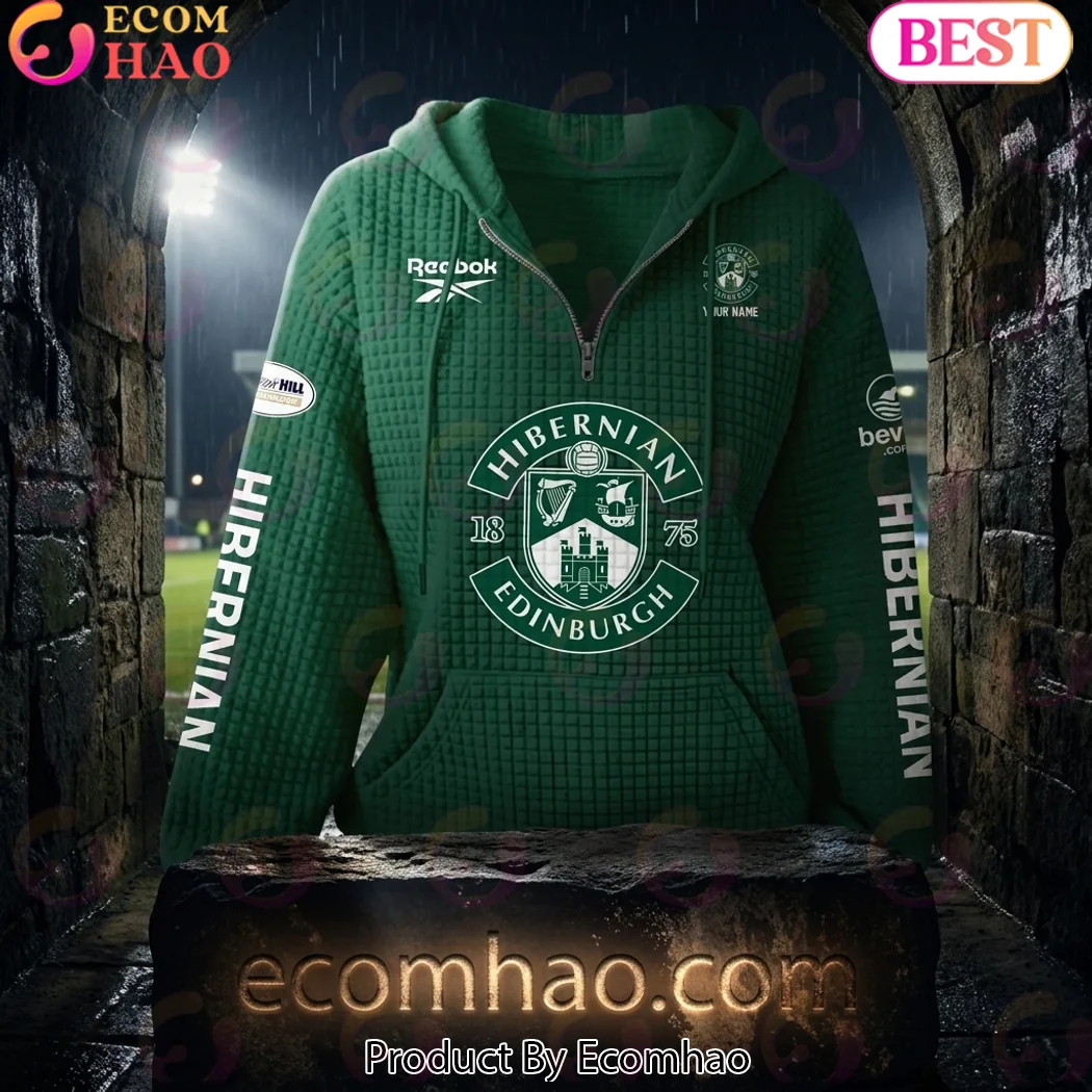 Hibernian FC Edinburgh Personalized Custom Name Quilted Green Quarter-Zip Women’s Hoodie Hibernian FC Edinburgh Personalized Custom Name Quilted Green Quarter-Zip Women’s Hoodie