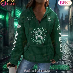 Hibernian FC Edinburgh Personalized Custom Name Quilted Green Quarter-Zip Women's Hoodie