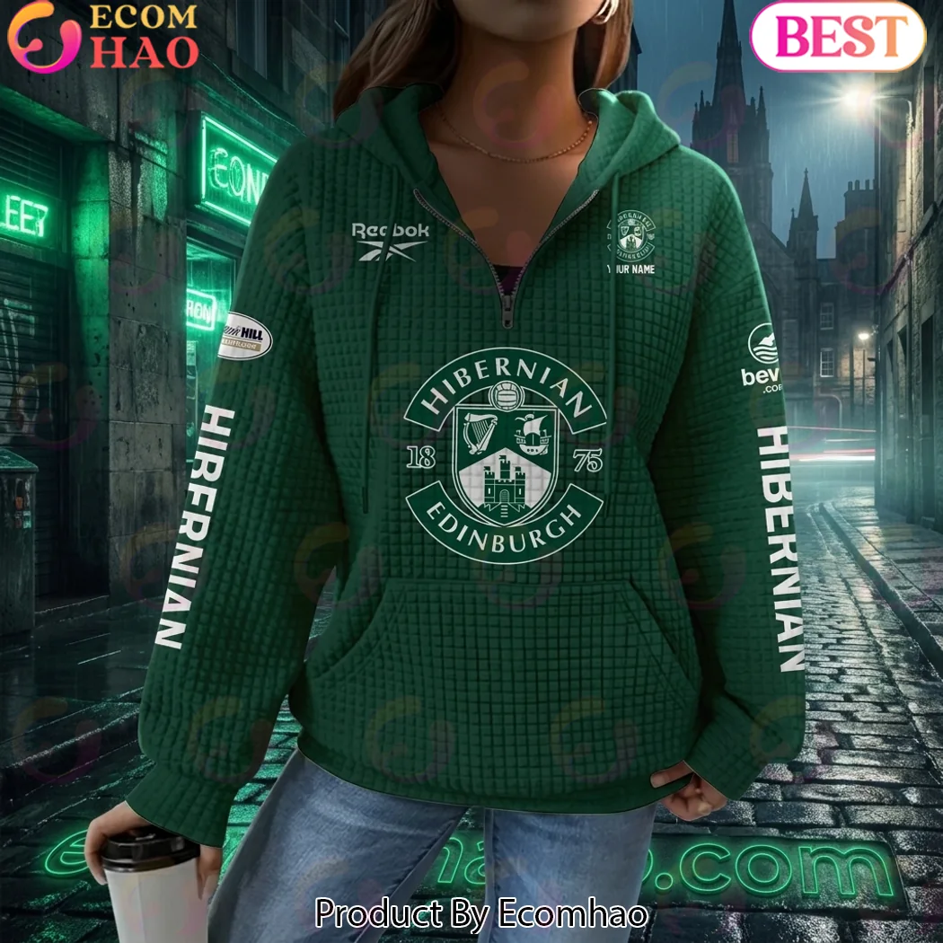 Hibernian FC Edinburgh Personalized Custom Name Quilted Green Quarter-Zip Women’s Hoodie Hibernian FC Edinburgh Personalized Custom Name Quilted Green Quarter-Zip Women’s Hoodie