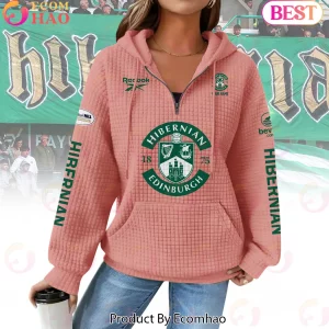 Hibernian FC Edinburgh Personalized Custom Name Quilted Green Quarter-Zip Women's Hoodie
