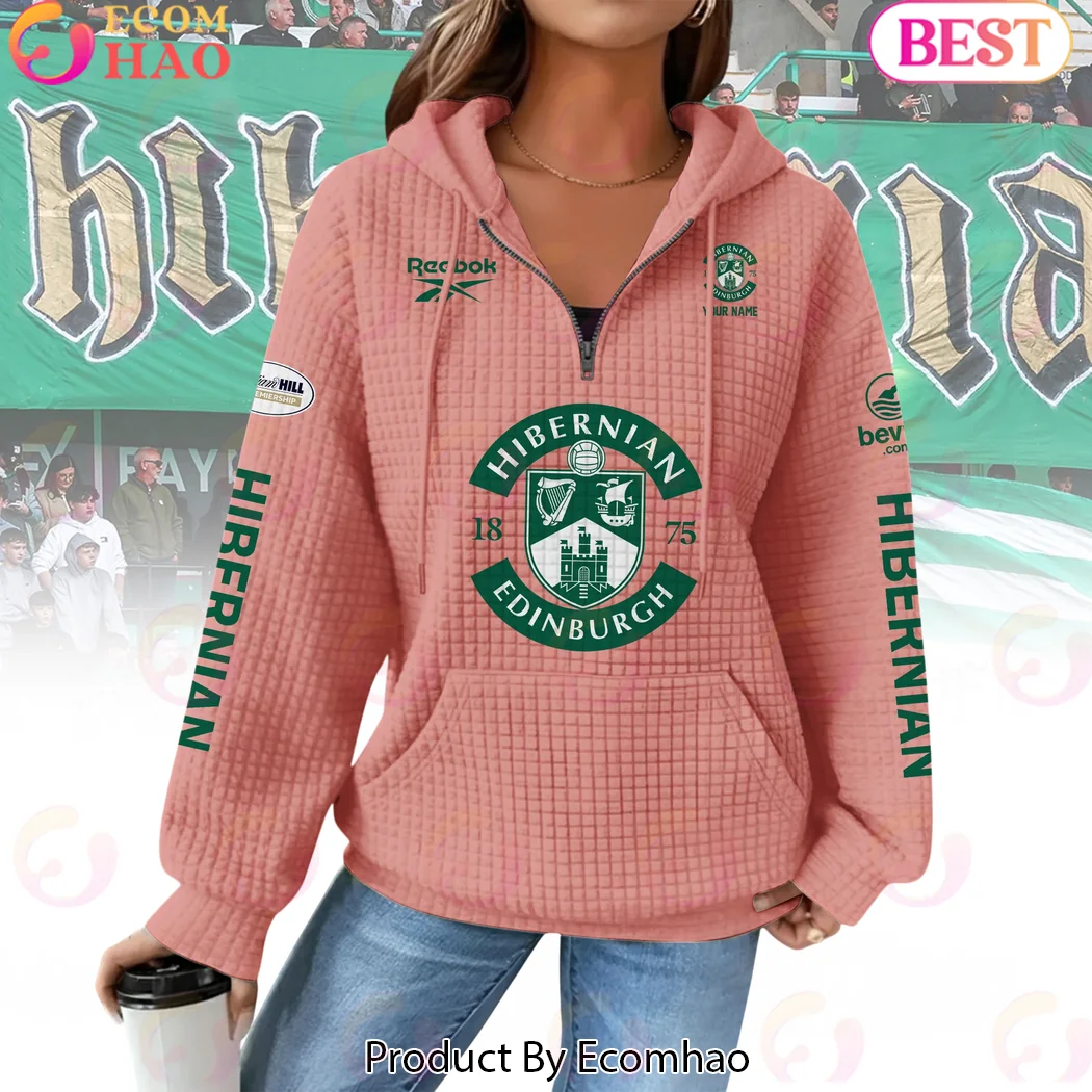 Hibernian FC Edinburgh Personalized Custom Name Quilted Green Quarter-Zip Women’s Hoodie Hibernian FC Edinburgh Personalized Custom Name Quilted Green Quarter-Zip Women’s Hoodie