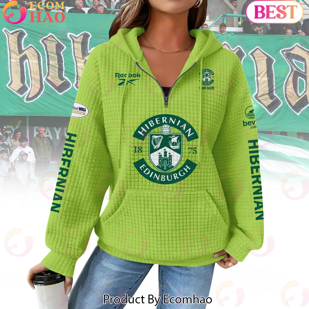 Hibernian FC Edinburgh Personalized Custom Name Quilted Green Quarter-Zip Women’s Hoodie Hibernian FC Edinburgh Personalized Custom Name Quilted Green Quarter-Zip Women’s Hoodie