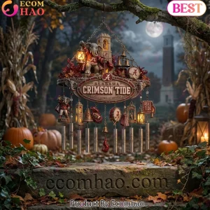 Alabama Crimson Tide Denny Chimes at Midnight Halloween Spooky Big Al Mascot Outdoor Garden Wind Chime