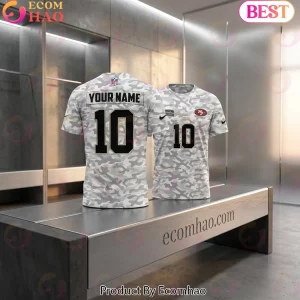 San Francisco 49ers Salute to Service Personalized White Camo Custom Name and Number 3D T-Shirt