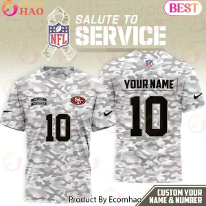 San Francisco 49ers Salute to Service Personalized White Camo Custom Name and Number 3D T-Shirt