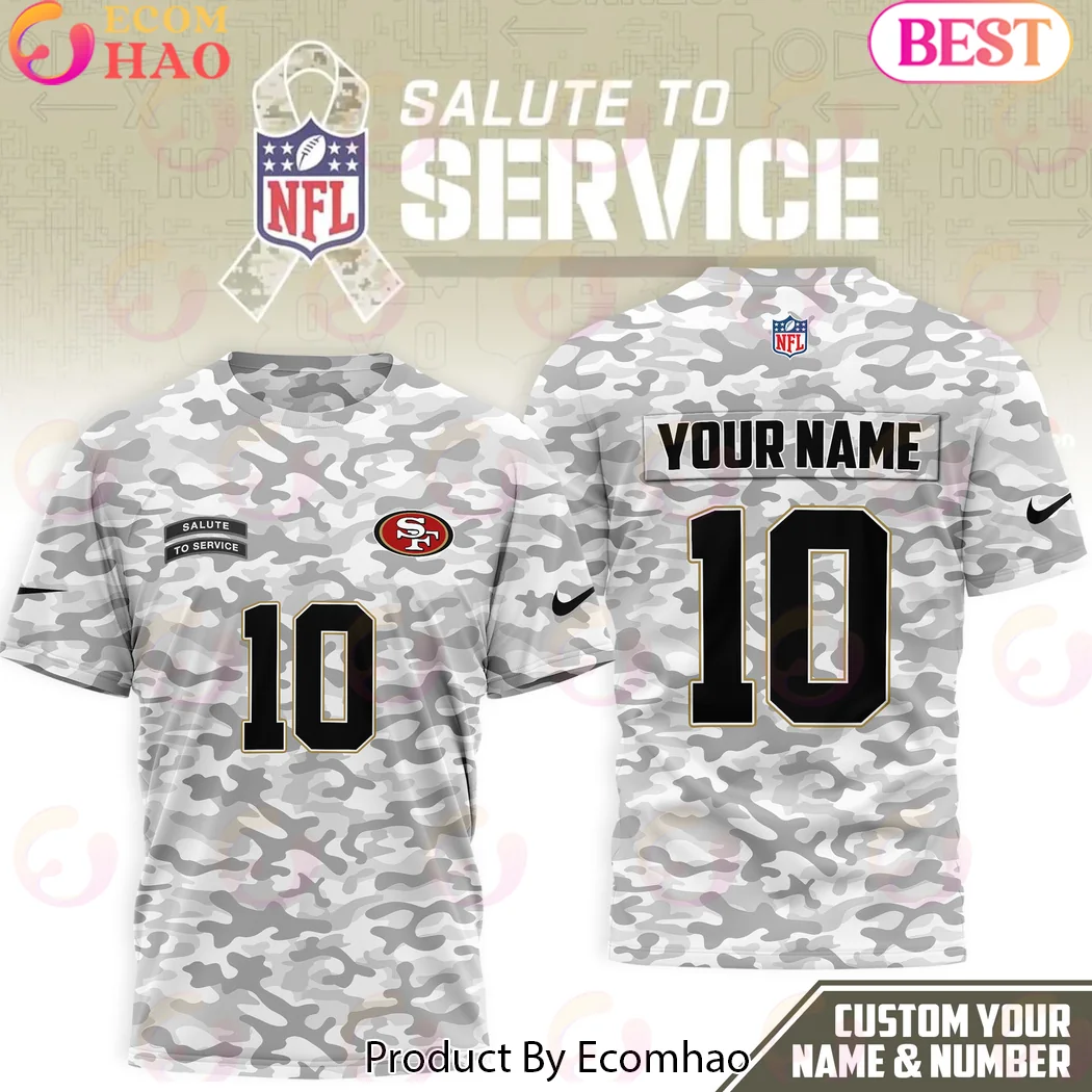 San Francisco 49ers Salute to Service Personalized White Camo Custom Name and Number 3D T-Shirt San Francisco 49ers Salute to Service Personalized White Camo Custom Name and Number 3D T-Shirt