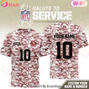 San Francisco 49ers Salute to Service Personalized White Camo Custom Name and Number 3D T-Shirt