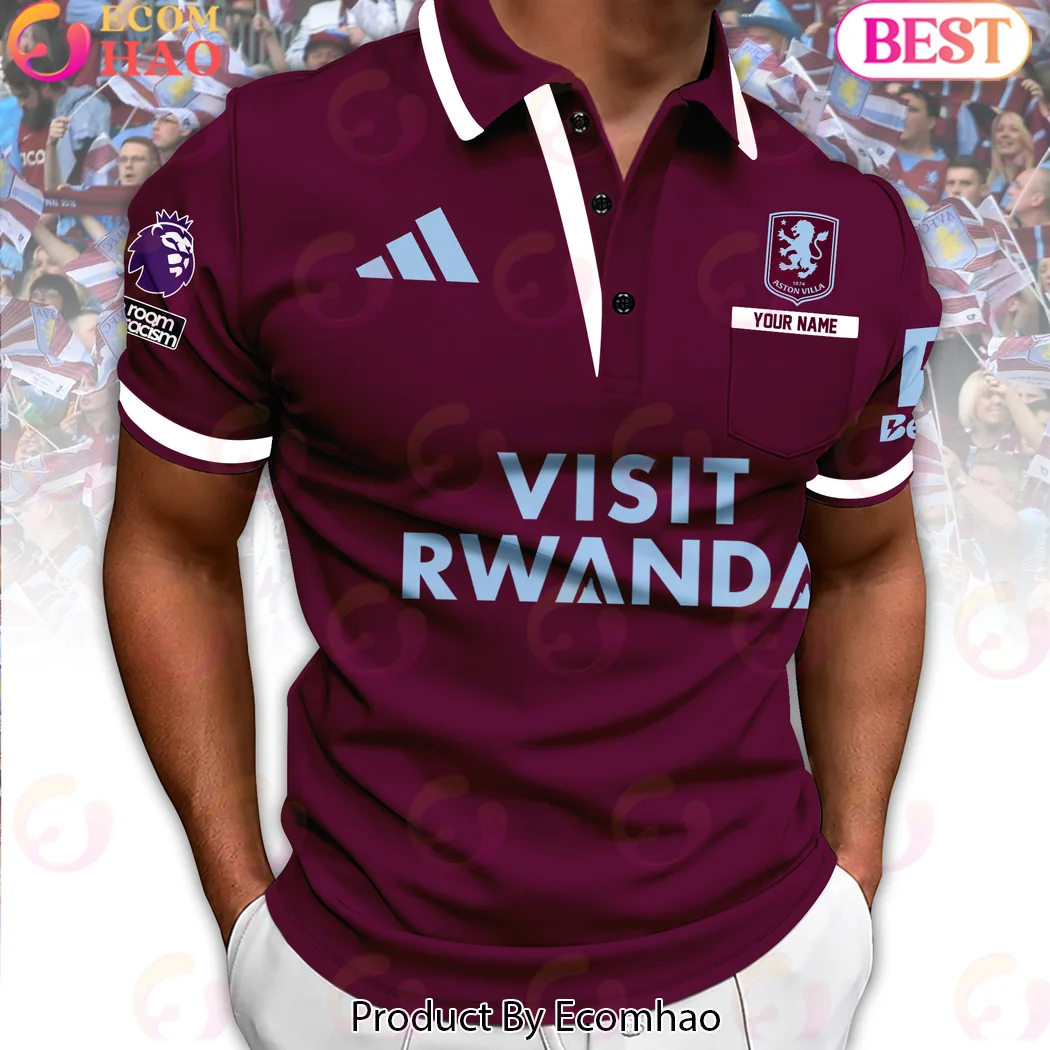 Personalized Aston Villa FC Claret Custom Name Football Fan Polo Shirt Personalized Aston Villa FC Claret Custom Name Football Fan Polo Shirt