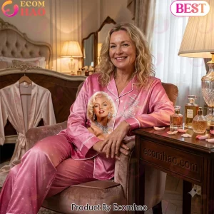 Marilyn Monroe 100th Anniversary Pink Hollywood Glamour Luxury Sleepwear Satin Pajama Set