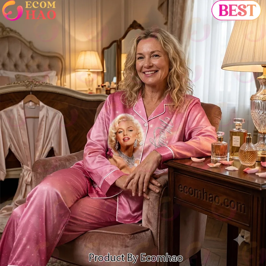 Marilyn Monroe 100th Anniversary Pink Hollywood Glamour Luxury Sleepwear Satin Pajama Set Marilyn Monroe 100th Anniversary Pink Hollywood Glamour Luxury Sleepwear Satin Pajama Set