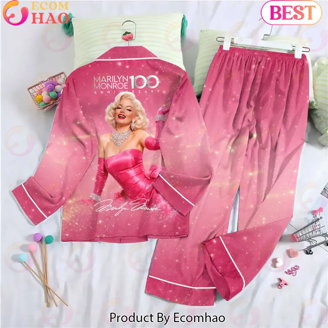 Marilyn Monroe 100th Anniversary Pink Hollywood Glamour Luxury Sleepwear Satin Pajama Set Marilyn Monroe 100th Anniversary Pink Hollywood Glamour Luxury Sleepwear Satin Pajama Set
