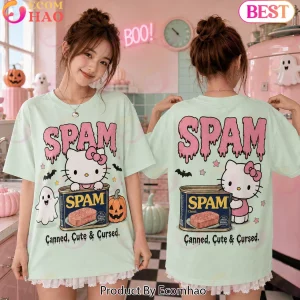 Hello Kitty x SPAM Canned Cute and Cursed Spooky Halloween Mint Green Graphic T-Shirt