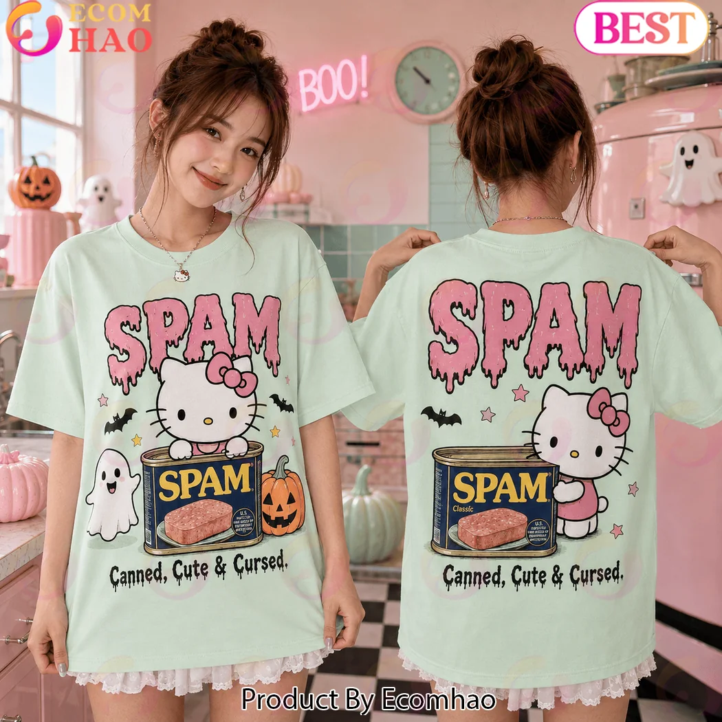 Hello Kitty x SPAM Canned Cute and Cursed Spooky Halloween Mint Green Graphic T-Shirt Hello Kitty x SPAM Canned Cute and Cursed Spooky Halloween Mint Green Graphic T-Shirt