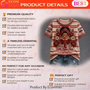 Delta Sigma Theta DST Sorority 1913 Red and White Striped 3D Floral Elephant Premium T-Shirt