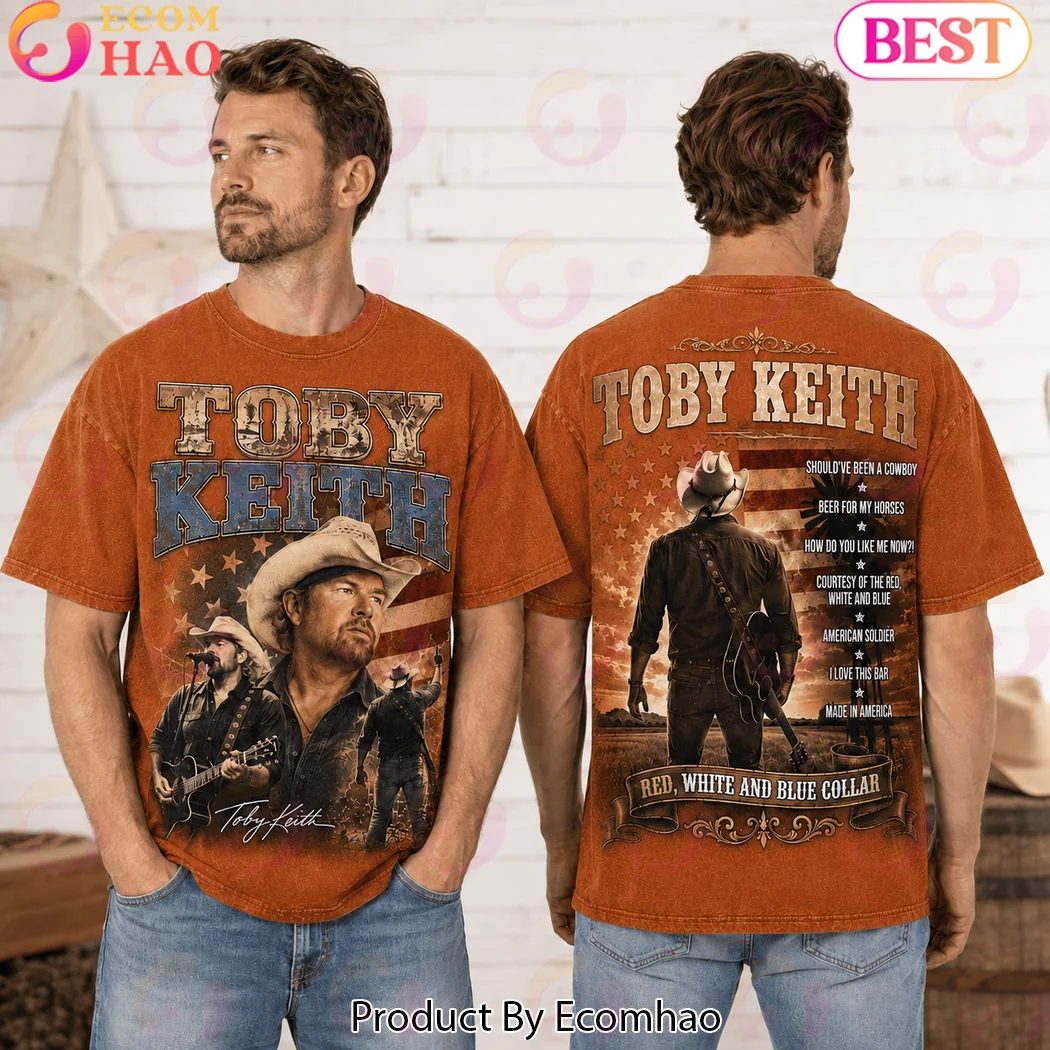 Toby Keith Tribute Red White And Blue Collar Patriotic Vintage Country Music Graphic T-Shirt Toby Keith Tribute Red White And Blue Collar Patriotic Vintage Country Music Graphic T-Shirt