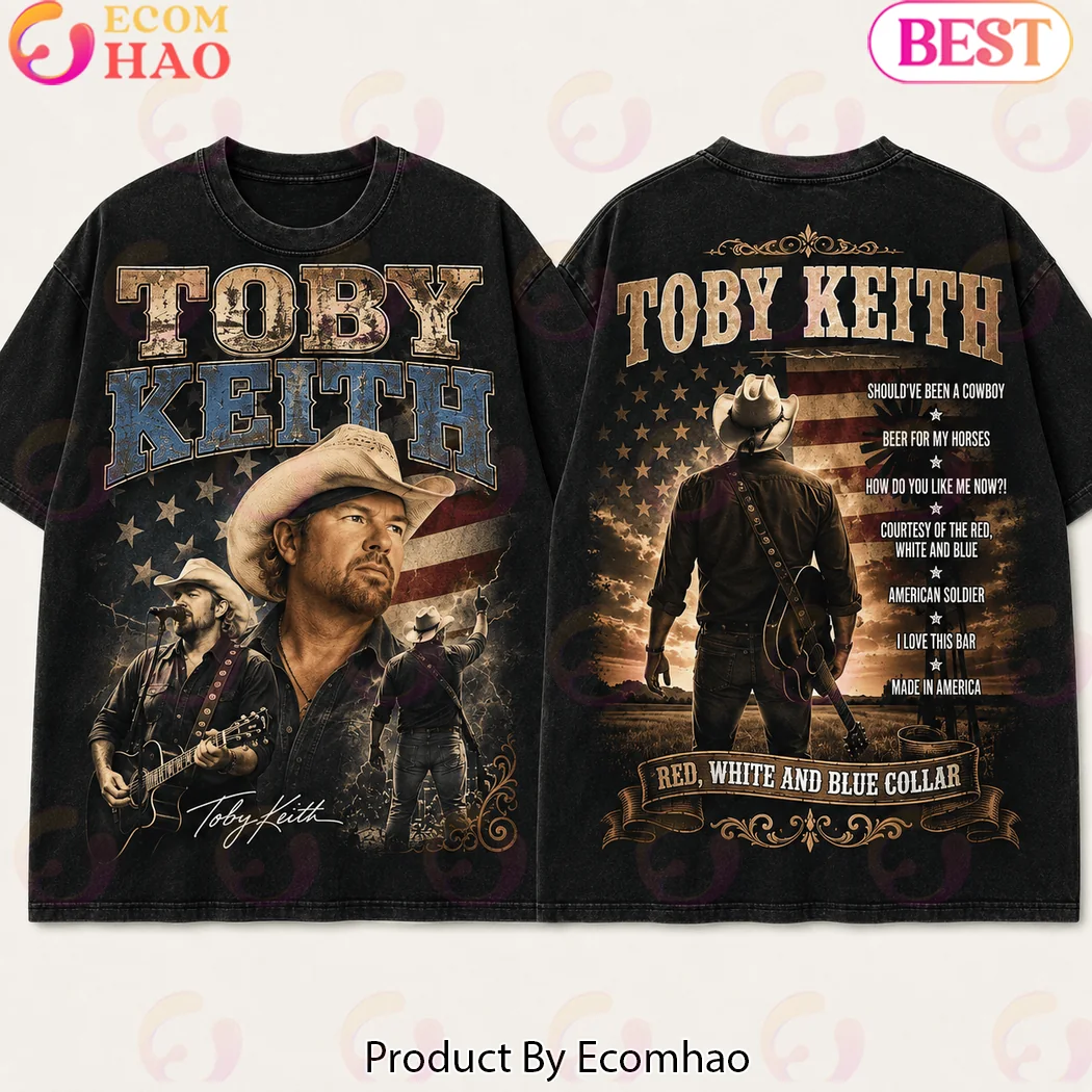 Toby Keith Tribute Red White And Blue Collar Patriotic Vintage Country Music Graphic T-Shirt Toby Keith Tribute Red White And Blue Collar Patriotic Vintage Country Music Graphic T-Shirt