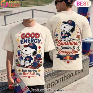Snoopy x Red Bull Good Energy Vintage Cartoon Skateboard Cream Retro All Over Print 3D Graphic T-Shirt