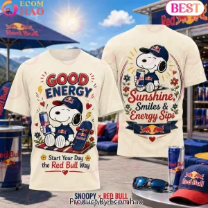 Snoopy x Red Bull Good Energy Vintage Cartoon Skateboard Cream Retro All Over Print 3D Graphic T-Shirt