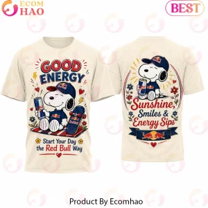 Snoopy x Red Bull Good Energy Vintage Cartoon Skateboard Cream Retro All Over Print 3D Graphic T-Shirt