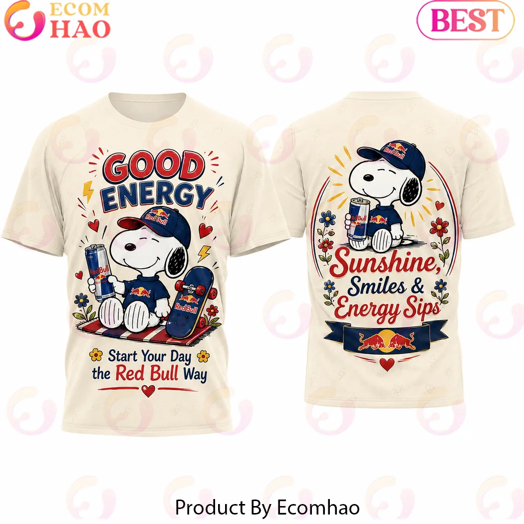 Snoopy x Red Bull Good Energy Vintage Cartoon Skateboard Cream Retro All Over Print 3D Graphic T-Shirt Snoopy x Red Bull Good Energy Vintage Cartoon Skateboard Cream Retro All Over Print 3D Graphic T-Shirt