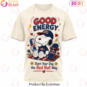 Snoopy x Red Bull Good Energy Vintage Cartoon Skateboard Cream Retro All Over Print 3D Graphic T-Shirt